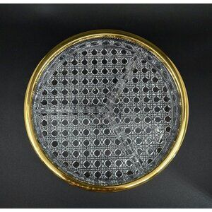 Stunning 1950s Cane Pattern Crystal divided dish w/brass rim Heavy
